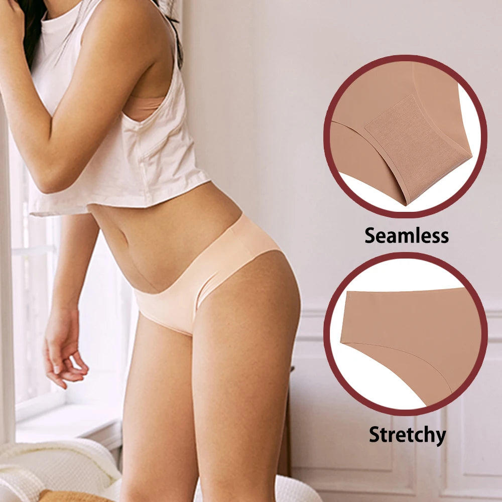 3 Pcs Set Seamless Panties for Women Breathable Low Waist Sexy Underwear Solid Silk Briefs Invisible Seamless Panties Woman