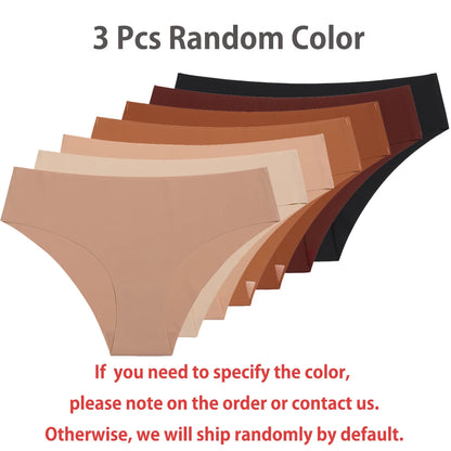 3 Pcs Set Seamless Panties for Women Breathable Low Waist Sexy Underwear Solid Silk Briefs Invisible Seamless Panties Woman