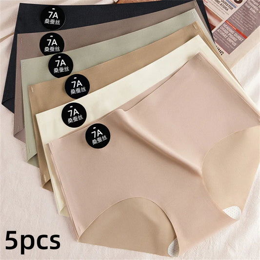 5PCS Seamless Mulberry Silk Underwear Ultral Thin Women's Panties Sexy High Elastic Invisible Briefs Soft Underpants Lingerie