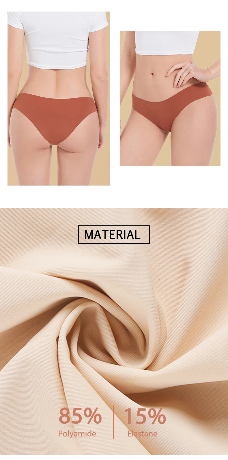 3 Pcs Set Seamless Panties for Women Breathable Low Waist Sexy Underwear Solid Silk Briefs Invisible Seamless Panties Woman